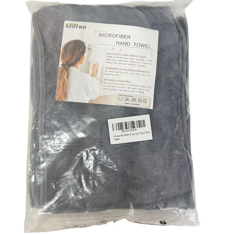 Set 2 Microfiber Hand Towels Bathroom Soft Absorbent Face Gym Gray 30'x16